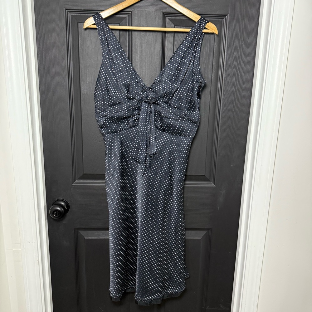 Vintage Chic Navy Polka Dot Midi Slip Dress
